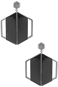 Gunmetal Plated Black Onyx Abstract Earrings