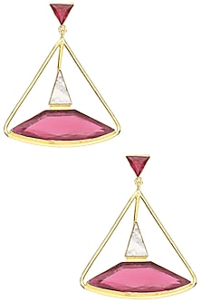 Gold Plated Pink Quartz and Howlite Stone Earrings