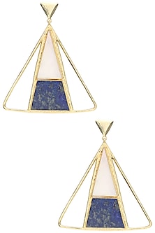 Gold Plated Mother Of Pearl and Blue Lapis Stone Earrings