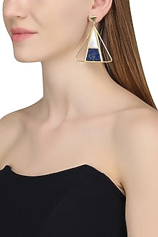 Gold Plated Mother Of Pearl and Blue Lapis Stone Earrings