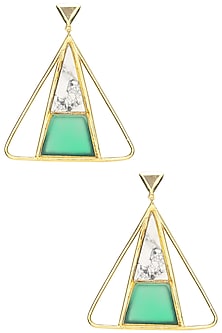 Gold Plated Green Onyx and Howlite Stone Earrings