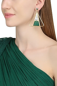 Gold Plated Green Onyx and Howlite Stone Earrings