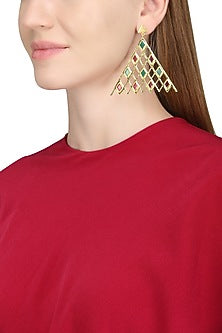 Gold Plated Green Onyx and Citrine Amethyst Earrings