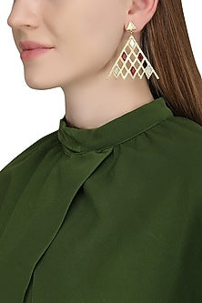 Gold Plated Mother Of Pearl and Pink Quartz Earrings