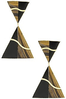 Gold Plated Black Onyx and Tigers Eye Stone Earrings