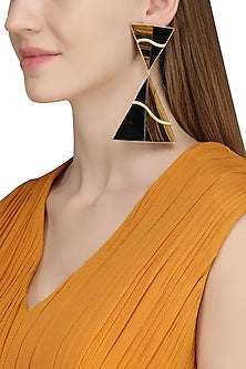 Gold Plated Black Onyx and Tigers Eye Stone Earrings
