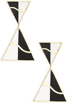 Gold Plated Black Onyx and White Agate Stone Earrings