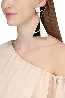 Gold Plated Black Onyx and White Agate Stone Earrings