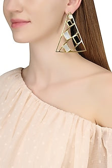 Gold Plated Mother Of Pearl and Black Onyx Earrings