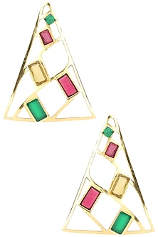 Gold Plated Green Onyx and Multi-Coloured Semi Precious Stone Earrings