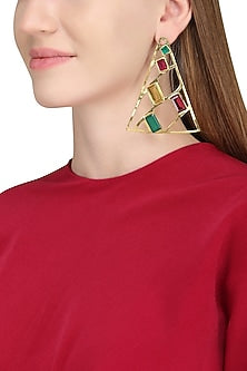 Gold Plated Green Onyx and Multi-Coloured Semi Precious Stone Earrings