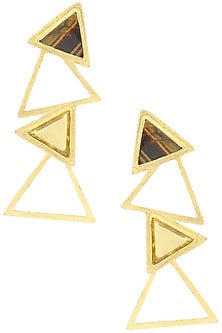 Gold Plated Tiger'S Eye and Citrine Amethyst Stone Earrings