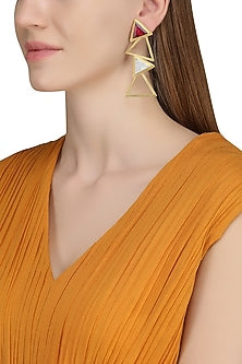 Gold Plated Mother Of Pearl and Pink Quartz Long Earrings