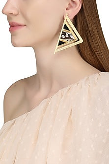 Gold Plated Peanut Wood Jasper Stone Earrings