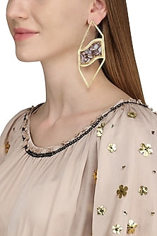 Gold Plated Mohave Pink Opal Stone Earrings