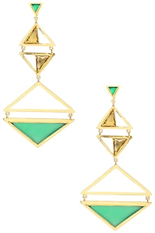 Gold Plated Green Onyx and Citrine Amethyst Stone Earrings