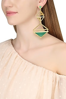 Gold Plated Green Onyx and Citrine Amethyst Stone Earrings