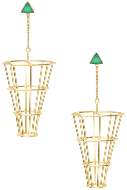 Gold Plated Green Onyx Dangler Earrings