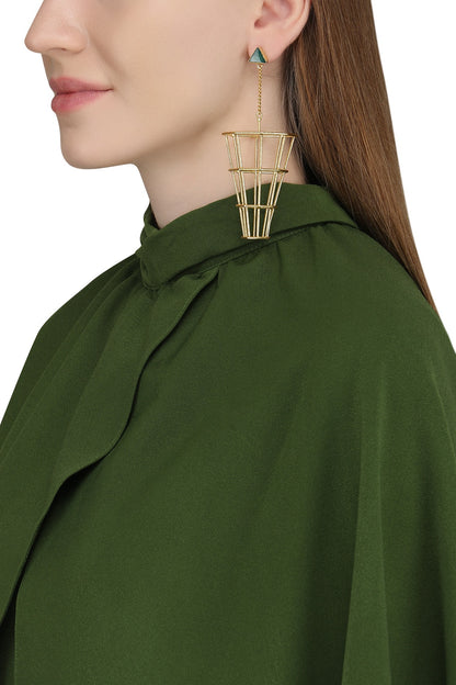 Gold Plated Green Onyx Dangler Earrings