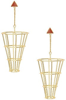 Gold Plated Red Jasper Stone Dangler Earrings