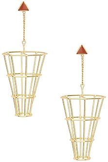 Gold Plated Red Jasper Stone Dangler Earrings