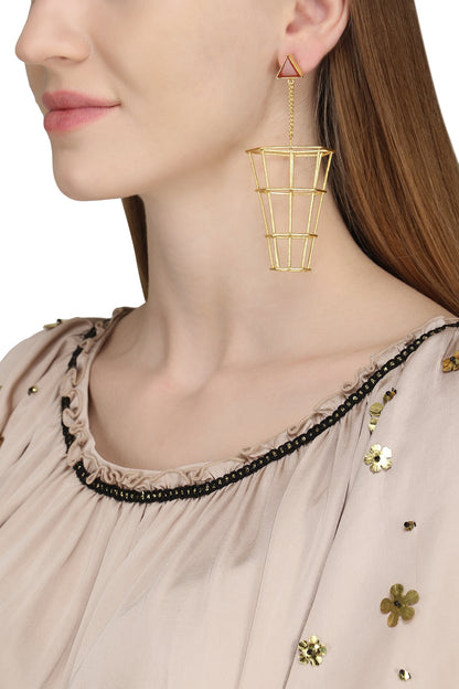 Gold Plated Red Jasper Stone Dangler Earrings