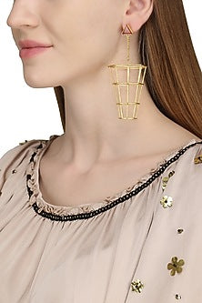 Gold Plated Red Jasper Stone Dangler Earrings