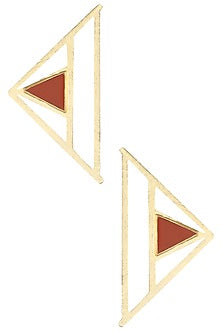 Gold Plated Red Jasper Stone Abstract Earrings