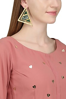 Gold Plated Green Onyx and Serphanite Stone Earrings