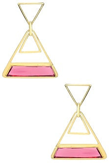 Gold Plated Pink Quartz Stone Earrings