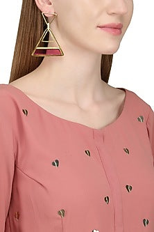 Gold Plated Pink Quartz Stone Earrings