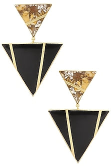 Gold Plated Black Onyx and Mookite Stone Earrings