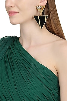 Gold Plated Black Onyx and Mookite Stone Earrings
