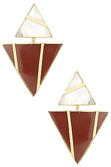 Gold Plated Mother Of Pearl and Red Jasper Stone Earrings