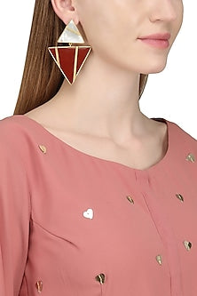 Gold Plated Mother Of Pearl and Red Jasper Stone Earrings