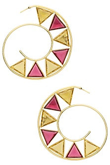 Gold Plated Pink Quartz and Citrine Hoop Earrings