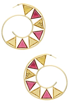 Gold Plated Pink Quartz and Citrine Hoop Earrings