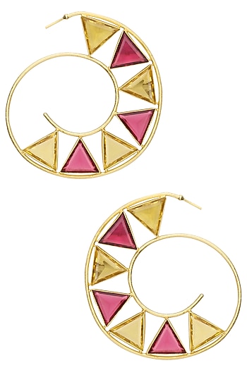 Gold Plated Pink Quartz and Citrine Hoop Earrings