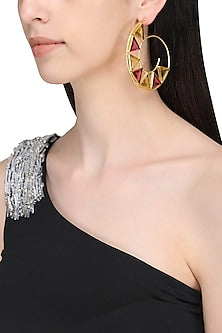 Gold Plated Pink Quartz and Citrine Hoop Earrings
