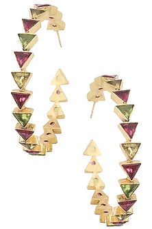 Gold Plated Multi-Coloured Stone Hoop Earrings