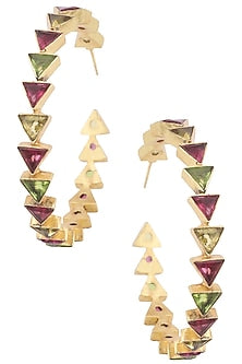 Gold Plated Multi-Coloured Stone Hoop Earrings