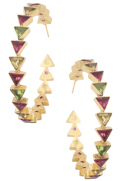 Gold Plated Multi-Coloured Stone Hoop Earrings