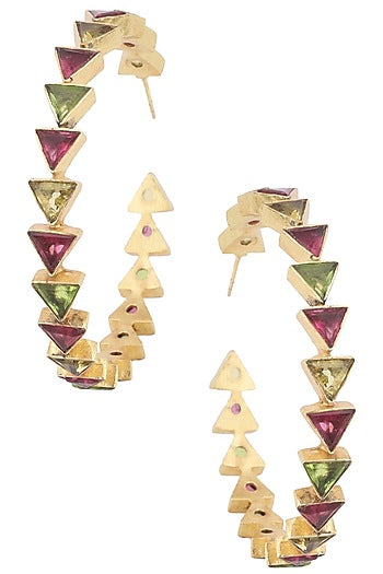 Gold Plated Multi-Coloured Stone Hoop Earrings