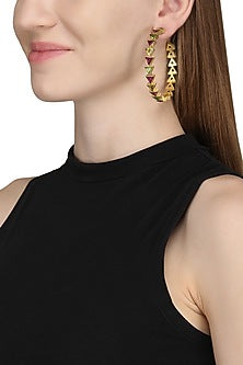 Gold Plated Multi-Coloured Stone Hoop Earrings