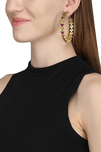 Gold Plated Multi-Coloured Stone Hoop Earrings