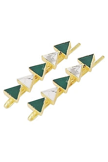 Gold Plated Green Onyx Embellished Hair Pin