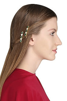 Gold Plated Green Onyx Embellished Hair Pin