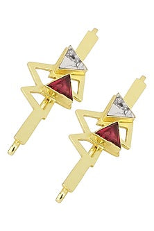 Gold Plated Pink Stone Embellished Hair Pin