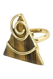 Gold Plated Tiger'S Eye Stone Embellished Ring