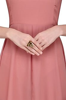 Gold Plated Tiger'S Eye Stone Embellished Ring